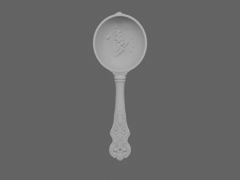3D Witchs Antique Potion Stir Spoon with Intricate Carved Wooden Handle and Steel Bowl 3D Model
