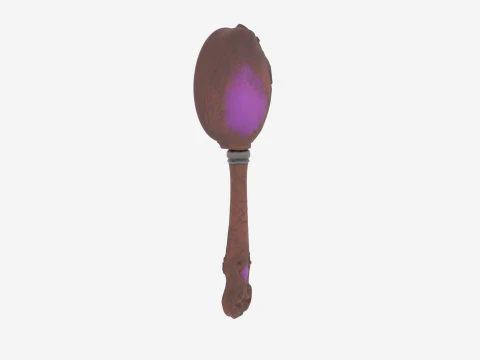 3D Witchs Antique Potion Stir Spoon with Intricate Carved Wooden Handle and Steel Bowl 3D Model