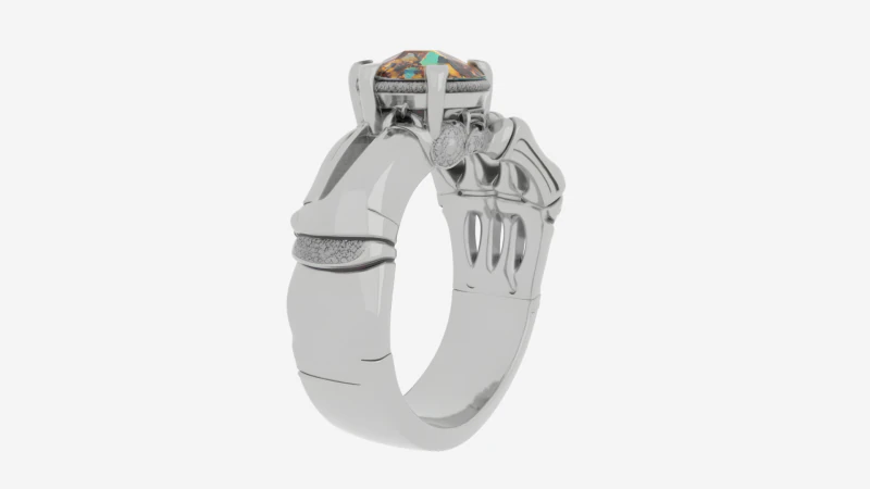 Realistic 3D Skeleton Ring with Silver Band and White Enamel Gem 3D Model .c4d .max .obj .3ds .fbx .stl .blend 