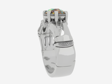 Anello scheletro 3D realistico con fascia in argento e gemma in smalto bianco Modello 3D