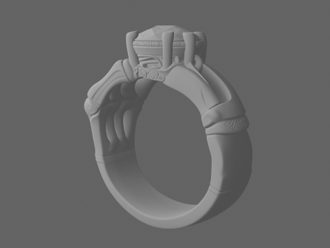 Anello scheletro 3D realistico con fascia in argento e gemma in smalto bianco Modello 3D