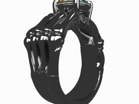 Anello scheletro 3D realistico con fascia in argento e gemma in smalto bianco Modello 3D