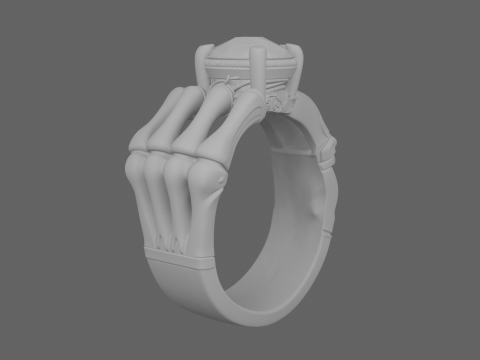 Anello scheletro 3D realistico con fascia in argento e gemma in smalto bianco Modello 3D