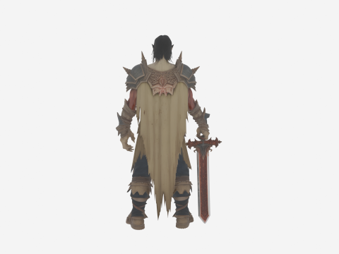 Bardzo szczegółowy nieumarły wojownik w stylu WoW z zardzewiałą zbroją i masywnym mieczem Model 3D