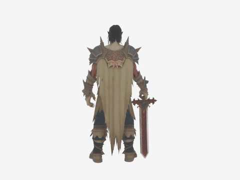 Tr&egrave;s d&eacute;taill&eacute; du guerrier mort-vivant de style WoW avec armure rouill&eacute;e et &eacute;p&eacute;e massive Modèle 3D
