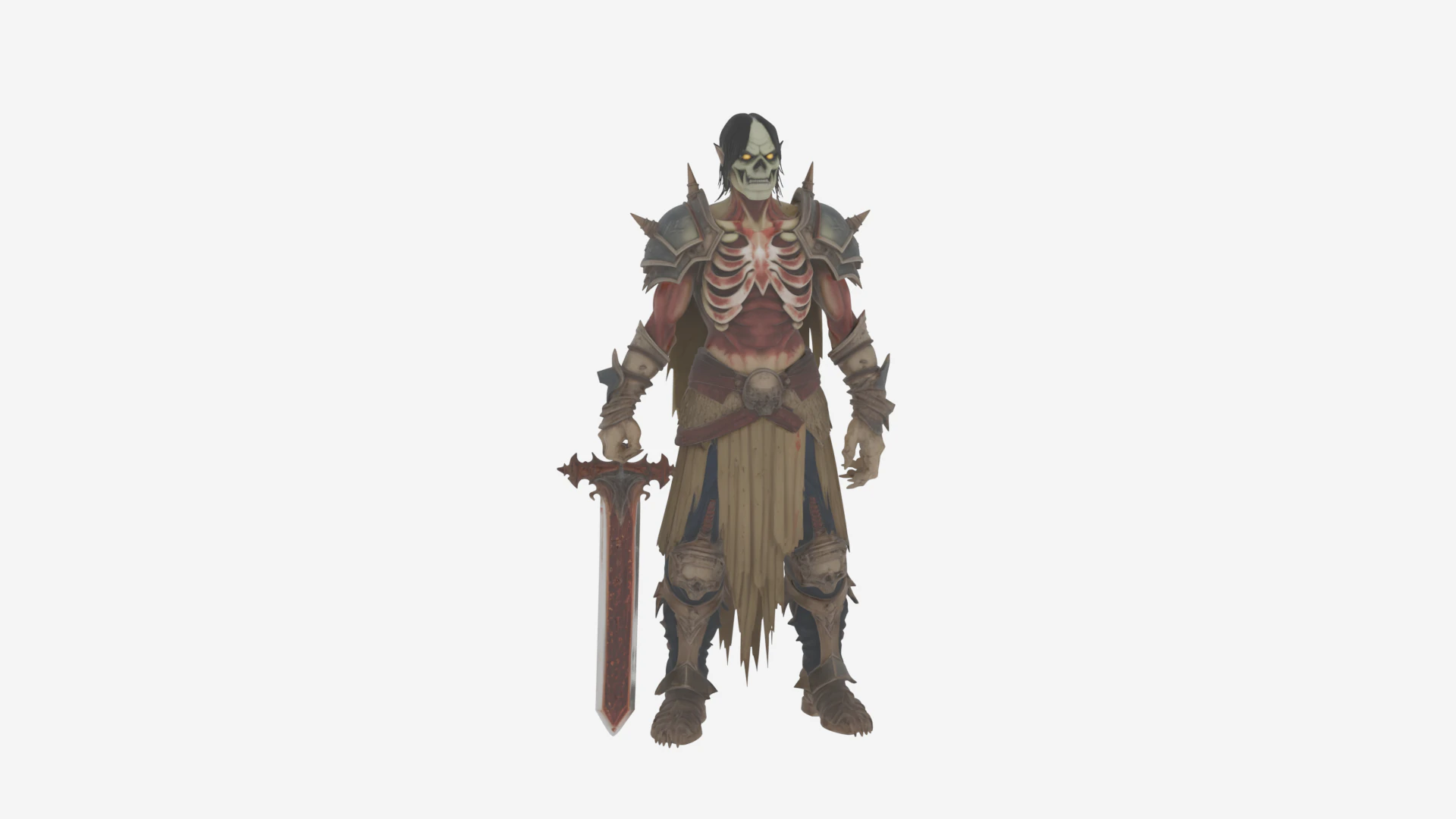 Tr&egrave;s d&eacute;taill&eacute; du guerrier mort-vivant de style WoW avec armure rouill&eacute;e et &eacute;p&eacute;e massive Modèle 3D .c4d .max .obj .3ds .fbx .stl .blend 