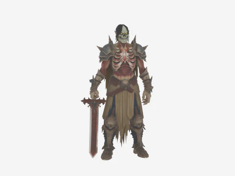 Guerriero non morto in stile WoW altamente dettagliato con armatura arrugginita e spada enorme Modello 3D