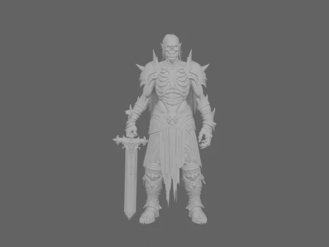 Tr&egrave;s d&eacute;taill&eacute; du guerrier mort-vivant de style WoW avec armure rouill&eacute;e et &eacute;p&eacute;e massive Modèle 3D