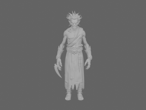 悪魔の本と呪われた短剣を備えたワールド オブ スタイルの詳細な邪悪なアンデッド ウォーロック 3Dモデル