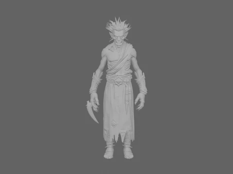 Detailed Sinister Undead Warlock in World of Style with Demonic Tome and Cursed Dagger 3D Model