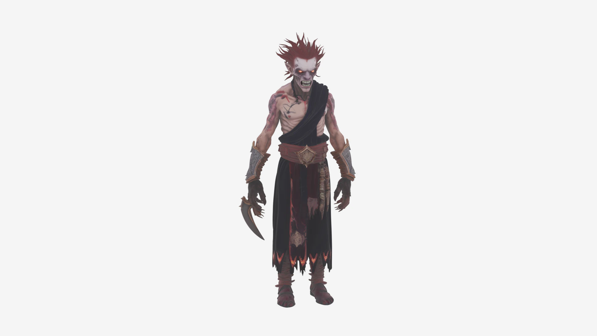 Detailed Sinister Undead Warlock in World of Style with Demonic Tome and Cursed Dagger 3D Model .c4d .max .obj .3ds .fbx .stl .blend