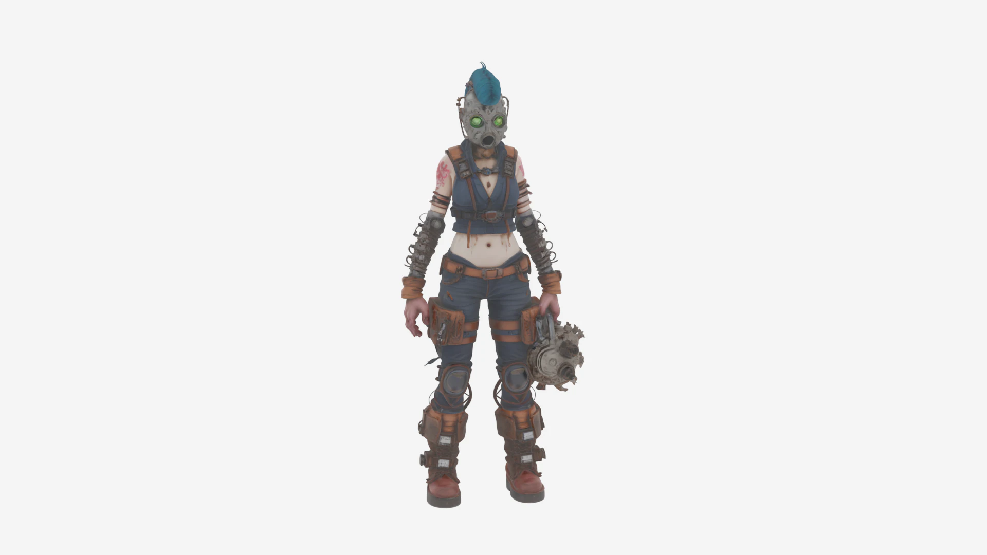 Detalhado do WoW Undead Engineer com pr&oacute;teses mec&acirc;nicas e olhos brilhantes Modelo 3D .c4d .max .obj .3ds .fbx .stl .blend 