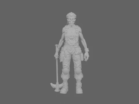 Mineira feminina morta-viva estilo WoW detalhada com picareta e lanterna Modelo 3D