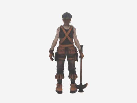 Mineira feminina morta-viva estilo WoW detalhada com picareta e lanterna Modelo 3D