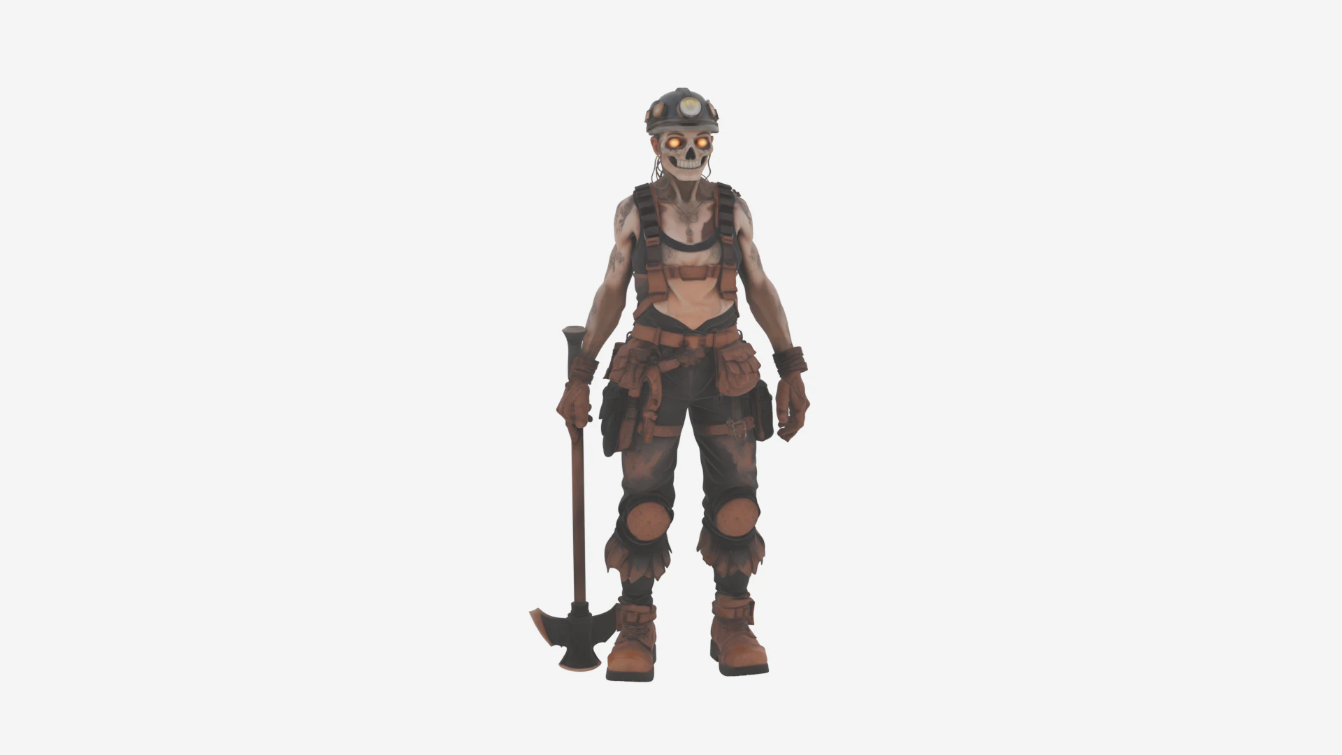 Mineira feminina morta-viva estilo WoW detalhada com picareta e lanterna Modelo 3D .c4d .max .obj .3ds .fbx .stl .blend 