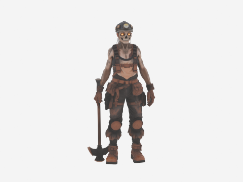 Detailed WoW Style Undead Female Miner with Pickaxe and Lantern 3D Model