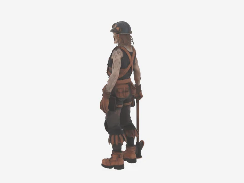 Mineira feminina morta-viva estilo WoW detalhada com picareta e lanterna Modelo 3D