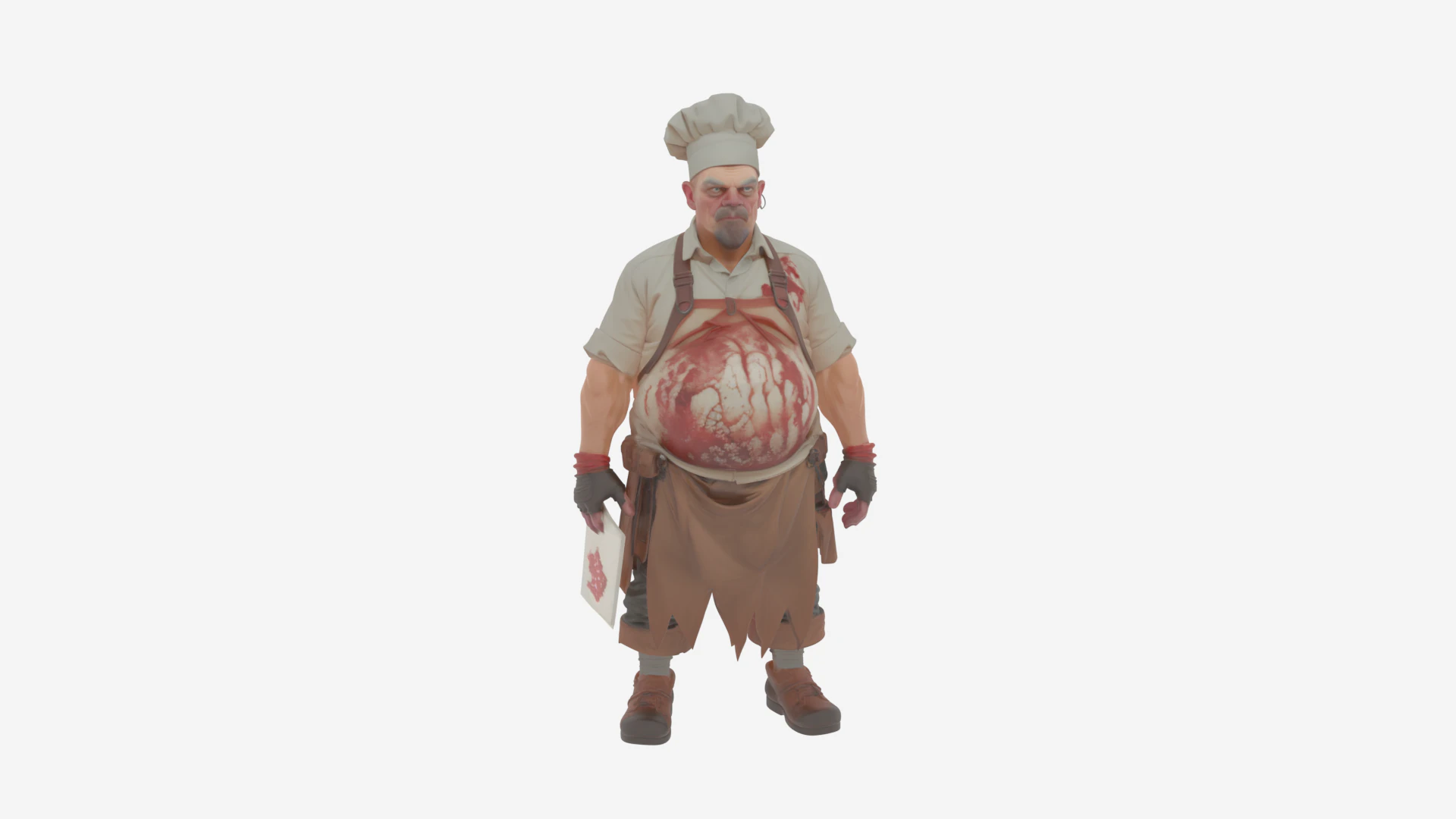 Highly Detailed of Plump Decayed Undead WoW Chef with Cleaver and Pot 3D Model .c4d .max .obj .3ds .fbx .stl .blend 