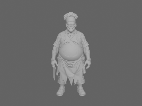 Chef WoW grassoccio e decomposto altamente dettagliato con mannaia e pentola Modello 3D