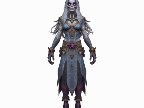 Gedetailleerde WoW-stijl ondode kruidendokter met wijnstoklittekens en pestbloemen 3D Model
