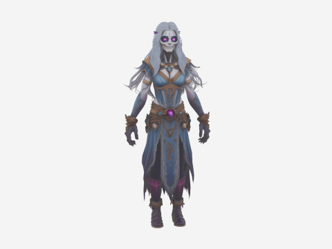 Detaillierter untoter Kräuterkundiger im WoW-Stil mit Weinnarben und Pestblumen 3D Modell