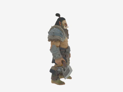 Epic Muscular Green Orc Warrior in Spiked Armor with Axe and Shield 3D Model