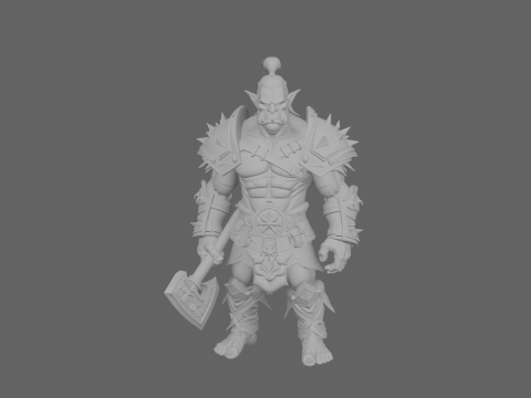 Epic Muscular Green Orc Warrior in Spiked Armor with Axe and Shield 3D Model