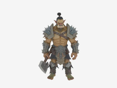 Epico guerriero orco verde muscoloso con armatura chiodata con ascia e scudo Modello 3D