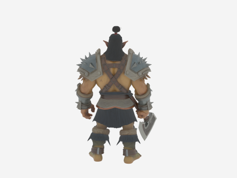 Epic Muscular Green Orc Warrior in Spiked Armor with Axe and Shield 3D Model