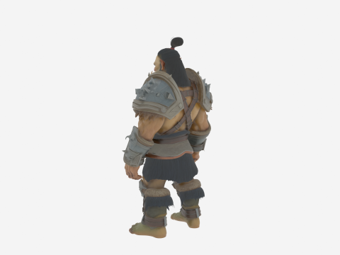 Epic Muscular Green Orc Warrior in Spiked Armor with Axe and Shield 3D Model