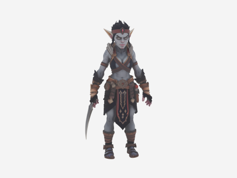 Style WoW de voleur de troll féminin sournois méticuleusement détaillé Modèle 3D