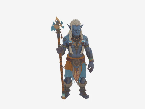 Stile WoW mistico troll shaman altamente dettagliato con rune Modello 3D