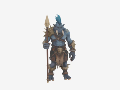 Altamente dettagliato di Lanky WoW Troll Headhunter con Mohawk intrecciato Modello 3D
