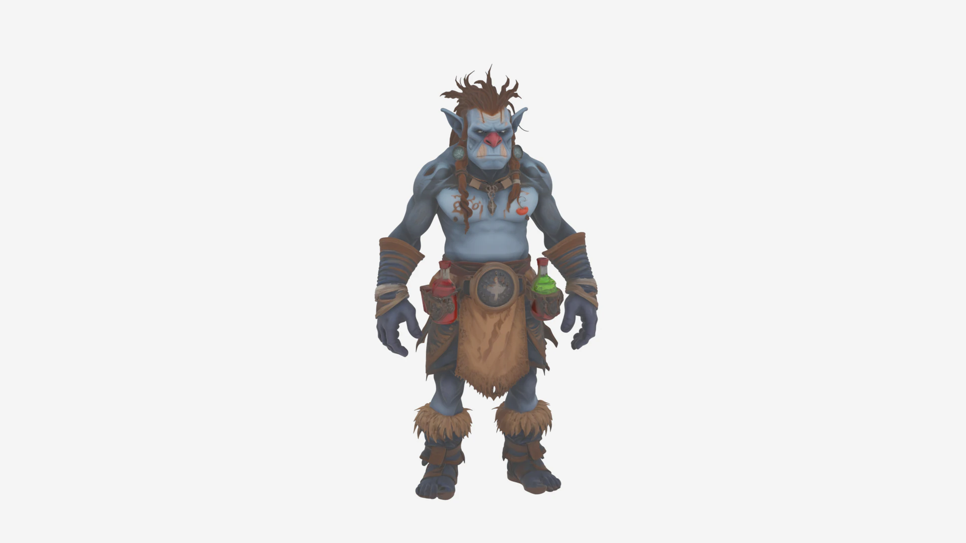 Crafty Blue Skinned Troll Alchemist with Potions World of 3D Model .c4d .max .obj .3ds .fbx .stl .blend 