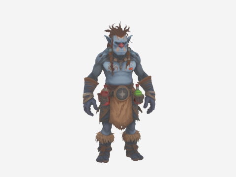 पोशन वर्ल्ड के साथ क्राफ्टी ब्लू स्किन्ड ट्रोल अल्केमिस्ट 3D मॉडल