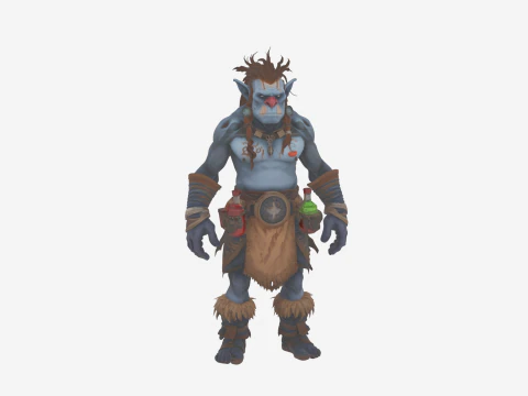 Astuto troll alchimista dalla pelle blu con pozioni Mondo di Modello 3D