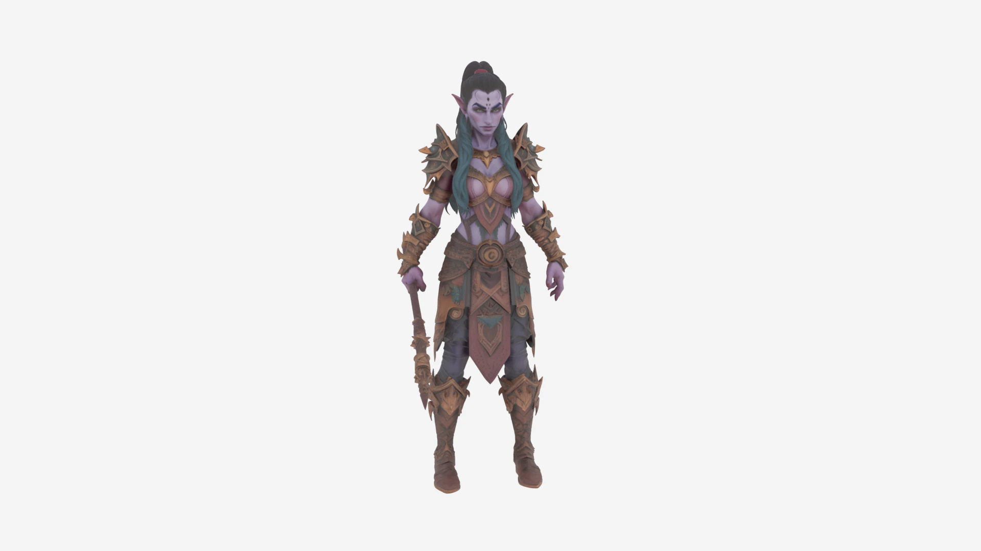 Highly Detailed World of Night Elf Warrior 3D Model .c4d .max .obj .3ds .fbx .stl .blend 