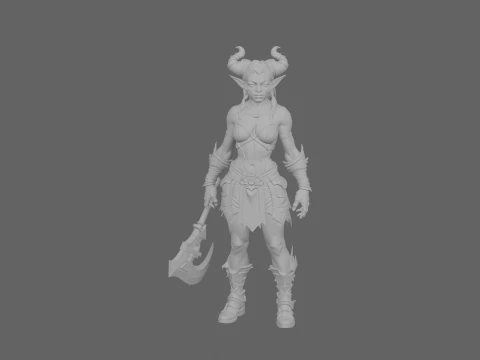 带有发光邪能纹身的暗夜精灵恶魔猎手的激烈世界 3D 模型