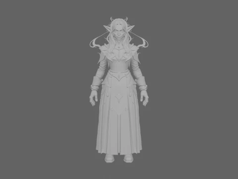 Ethereal Void Elf Scholar with Starry Eyes and Ancient Tome 3D Model