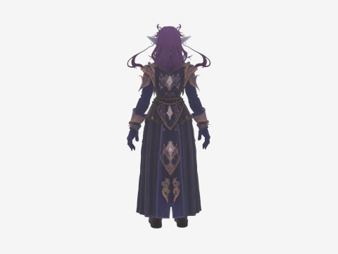 Ethereal Void Elf Scholar with Starry Eyes and Ancient Tome 3D Model