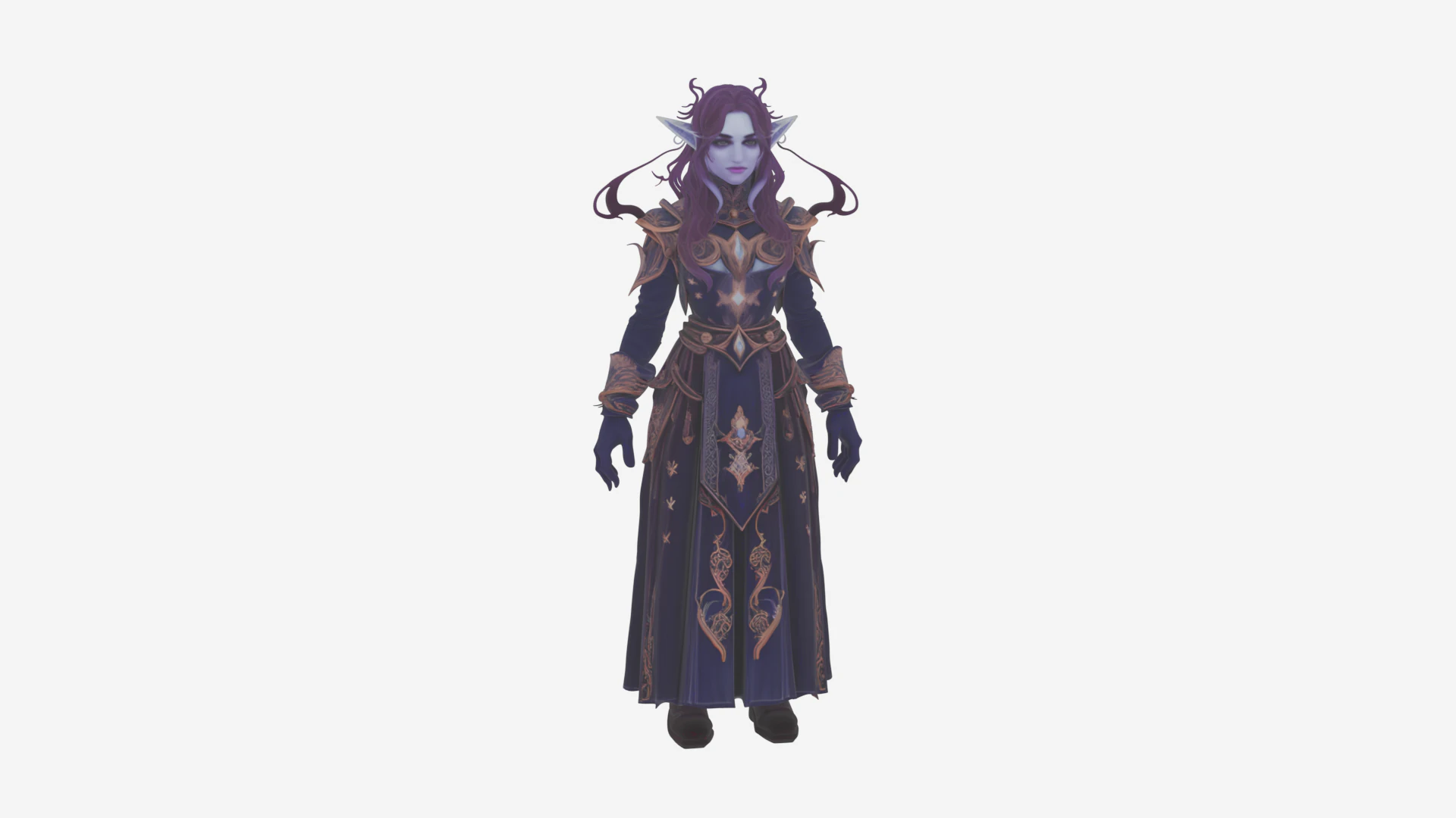 Ethereal Void Elf Scholar with Starry Eyes and Ancient Tome 3D Model .c4d .max .obj .3ds .fbx .stl .blend 