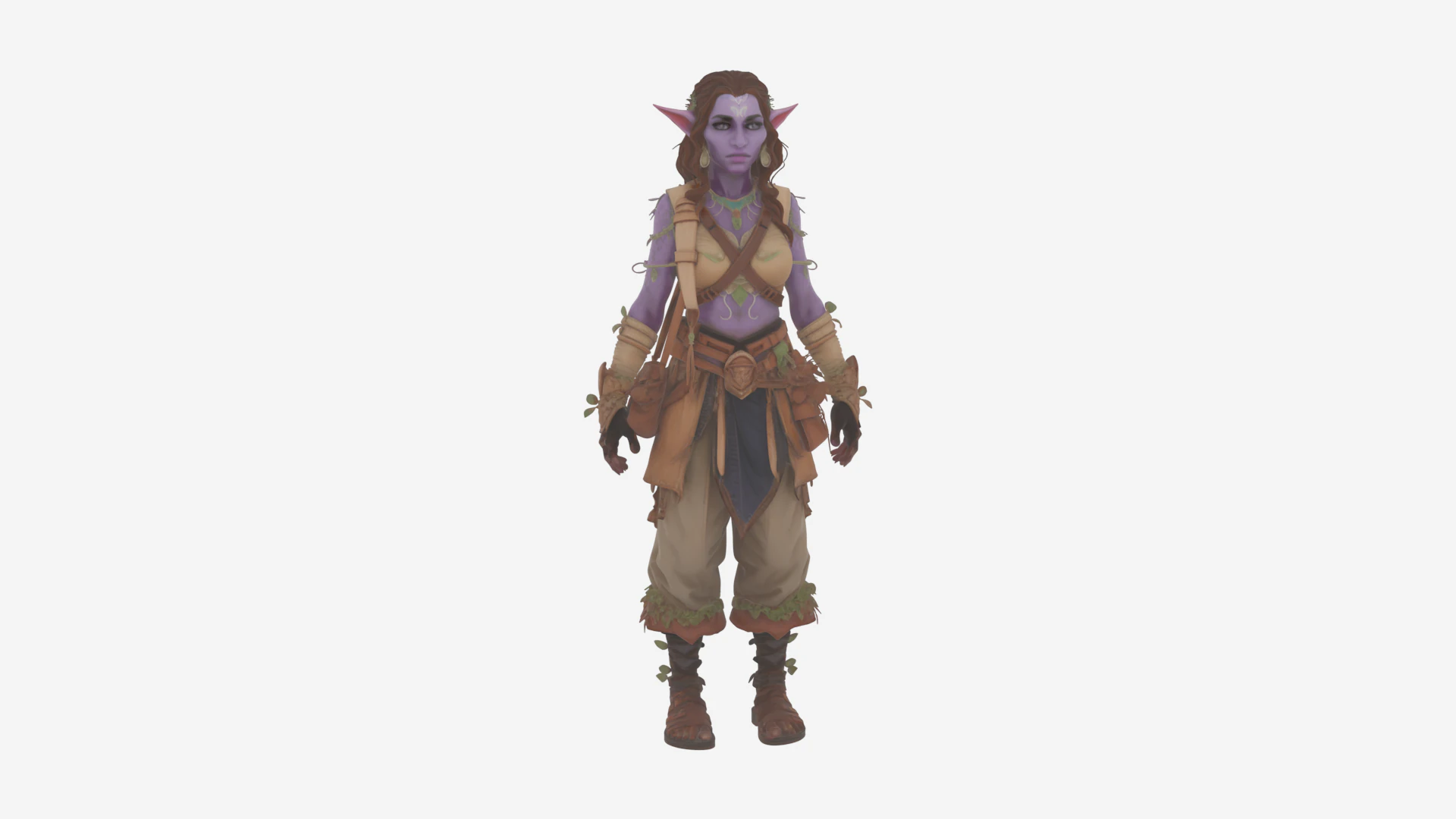 Sehr detailliert von Earthy Night Elf Herbalist im WoW-Stil 3D Modell .c4d .max .obj .3ds .fbx .stl .blend 