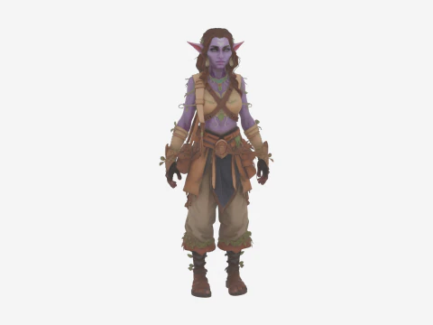 Highly Detailed of Earthy Night Elf Herbalist in WoW Style 3D Model