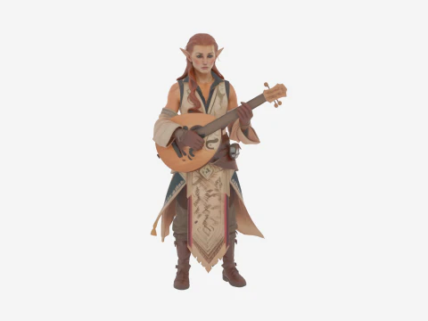 Artistiek sierlijke Blood Elf-muzikant met luitwereld van stijl 3D Model