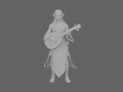 Sanatsal Zarif Kan Elf M&uuml;zisyeni ve Lavta D&uuml;nyası Stil 3D Model