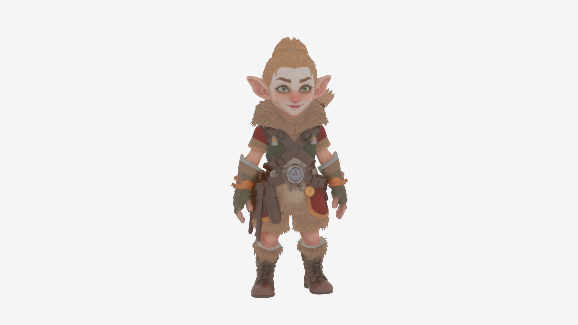 Adventurous Nimble Gnome Hunter Female in World of Style 3D Model .c4d .max .obj .3ds .fbx .stl .blend 