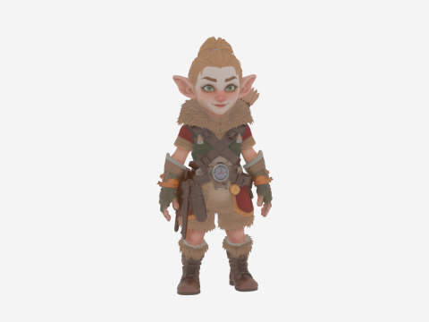 Wanita Pemburu Gnome yang Cekatan dan Petualang di Dunia Gaya Model 3D