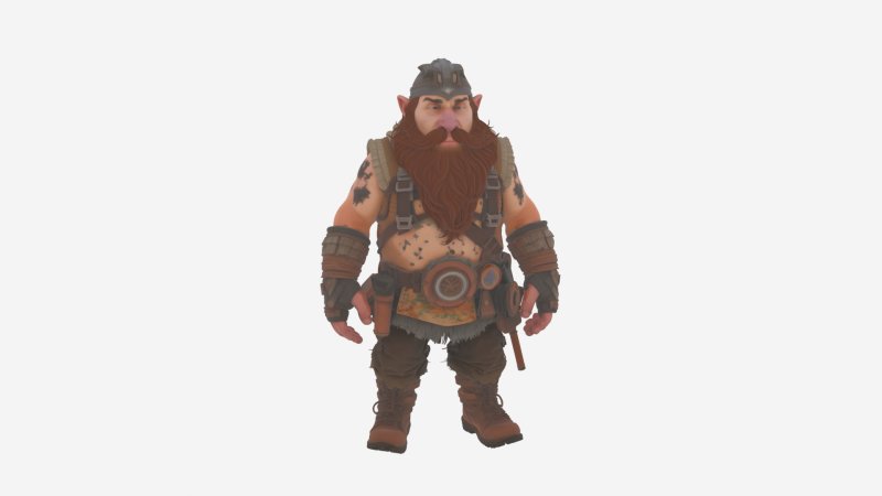 Explorador anão robusto e aventureiro no mundo do estilo Modelo 3D .c4d .max .obj .3ds .fbx .stl .blend 