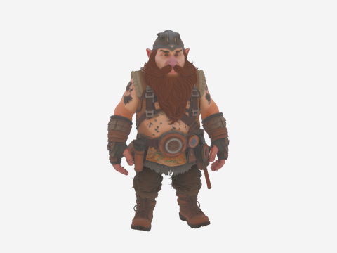 Adventurous Rugged Dwarf Explorer in World of Style 3D Model