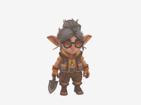 Curious Detailed Gnome Archaeologist in World of Style 3D Model
